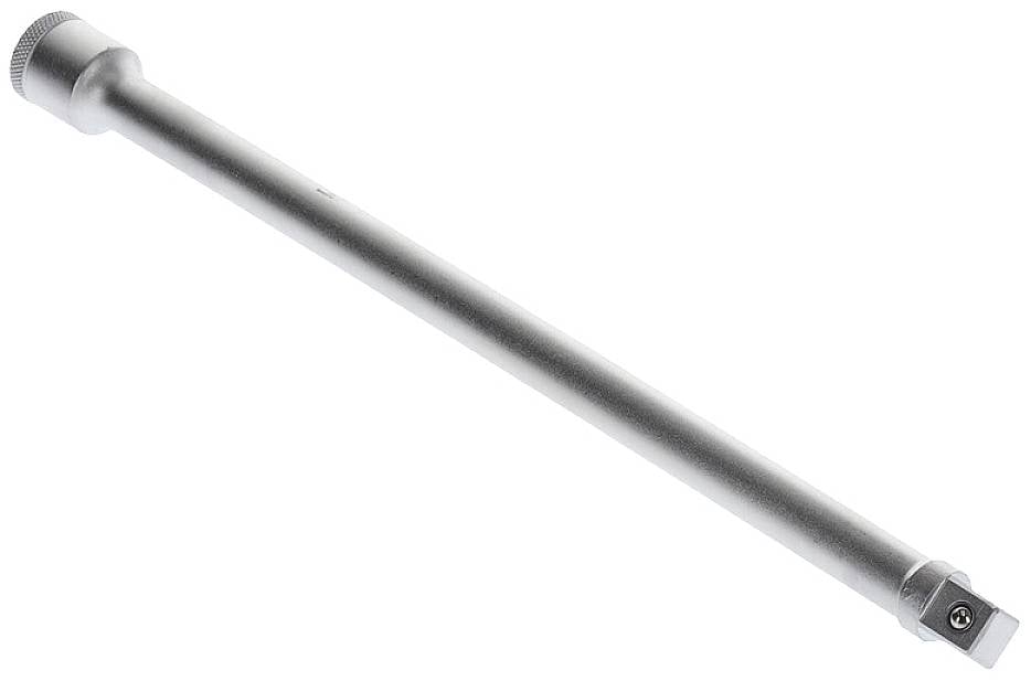 A silver, extended metal spanner attachment designed for accessing hard-to-reach screw locations.
