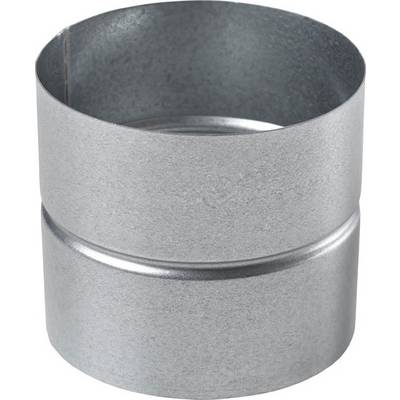 Metal steel pipe section, cylindrical, with a smooth surface, used for connecting ventilation or exhaust ducts.
