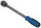 A ratchet with a blue-black handle and metal head, used for tightening or loosening screws or nuts.