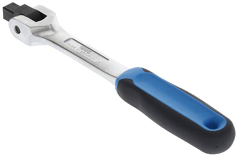 An adjustable spanner with a blue-black ergonomic handle and a metal head.