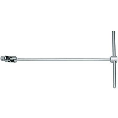 A metal T-bar spanner with a universal joint head for flexible tightening and loosening of screws.