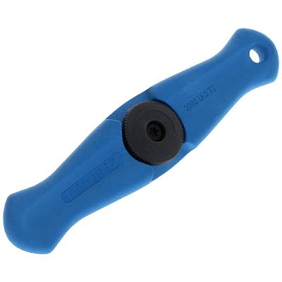 Blue, ergonomic plastic tool with a rotational mechanism in the centre, suitable for manual applications.