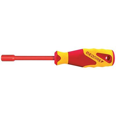 Insulated screwdriver with a red metal head and an ergonomic yellow and red handle, marked with 'GEDORE'.