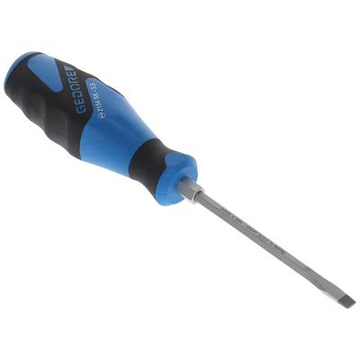 Screwdriver with a blue-black handle, flat blade, labelled on the side with the manufacturer's name, against a white background.