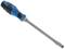 Screwdriver with blue and black handle, flat blade. 'GEORGE' marking on handle. Suitable for slotted screws.
