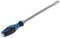 Flat-head screwdriver with blue-black handle, suitable for slotted screws.