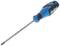 Phillips screwdriver with a blue-black handle and silver blade, lying on a white background.