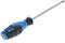 A cross-head screwdriver with a blue-black handle lies on a white background. Long metal tip. Suitable for precision work.
