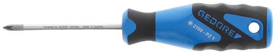 A blue and black cross-head screwdriver with the 'GEDORE' inscription on the handle. Suitable for PZ1 screws.