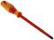 Red cross-head screwdriver with yellow handle and insulation, suitable for electrical work.