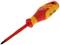 A red and yellow insulated screwdriver by Gedore, with the inscription 'VDE 2160 PZ 2 x 100', lies diagonally.