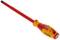 A screwdriver with a red and yellow handle, suitable for cross-head screws, on a white background.