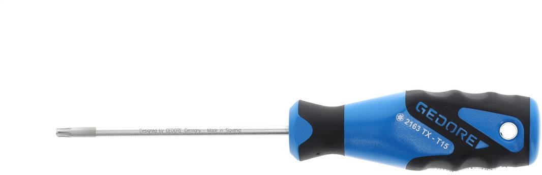 Blue screwdriver with black handle and inscription "GEDORE 2103 TX T15".