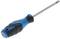 A blue and black screwdriver with an ergonomic handle and a long, slender shaft.
