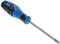 A blue and black slotted screwdriver, suitable for manual craftsmanship. The handle is ergonomically shaped.