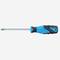 A blue and black screwdriver with an ergonomic handle and a slotted head, suitable for various screw applications.
