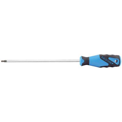 A blue screwdriver with an ergonomic handle and long metal blade, suitable for cross-head screws.