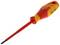 A red and yellow slotted screwdriver with an insulated handle, suitable for electrical work. Brand name and model number on the handle.