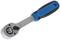 A silver ratchet spanner with a blue-black handle, suitable for tightening screws or nuts.