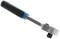 Ratchet with blue-black handle and adjustable head, positioned at an angle. Tool for torque control.