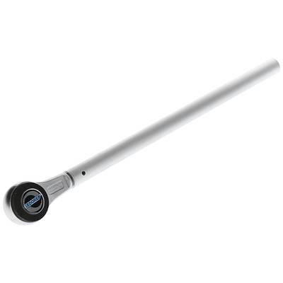 Silver ratchet with a black round head and long handle, suitable for mechanical work and screw-tightening tasks.