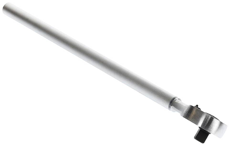 Silver torque wrench with long handle for torque measurement in workshop-related applications.