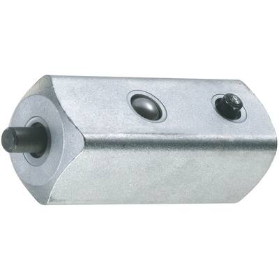 Cylindrical metal adapter with black button and ball bearing, suitable for mechanical applications and device installation.