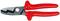 Red cable cutters with insulated handles and metal blades, suitable for work on electrical cables.