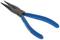 Long flat-nose pliers with blue handles, perfect for gripping and holding small objects in confined spaces.