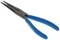 Pliers with blue handles and straight jaws, suitable for holding and bending wire and small objects.