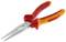 Insulated pliers with insulated handles, suitable for work up to 1000V. Handles in red and yellow, with a narrow, pointed metal end.