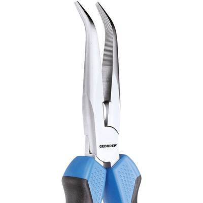 Long pointed pliers with blue handles. The "Gedore" brand is printed on them. Suitable for gripping small or hard-to-reach parts.