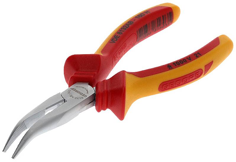 A red and yellow pair of pliers, specifically insulated for live working up to 1000 volts, with a non-slip grip.