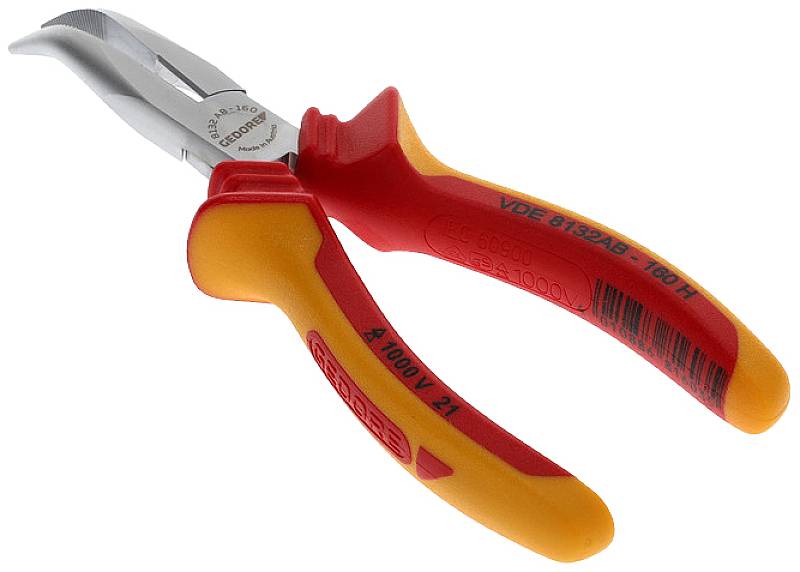 A red and yellow insulated pliers isolated on a white background. Suitable for work up to 1000V.
