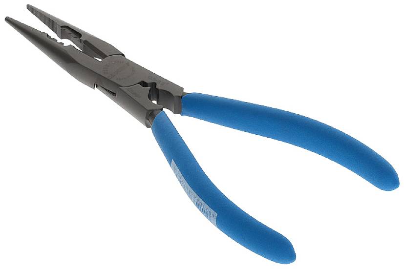 Pliers with blue handles, suitable for precise gripping and manipulation of small objects.