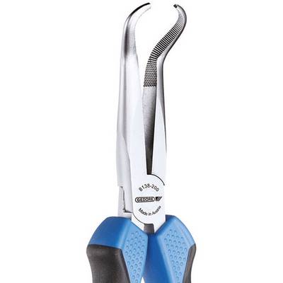 Pliers with blue handles and curved, serrated tips, suitable for gripping tasks. 'GEDORE' brand, 'Made in Austria' print.