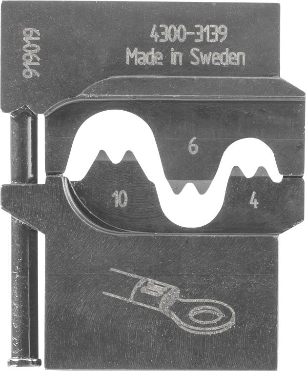 Metal plate with engraved numbers '10', '6', '4' and wavy lines. Inscription at the top '4300-3139 Made in Sweden'.