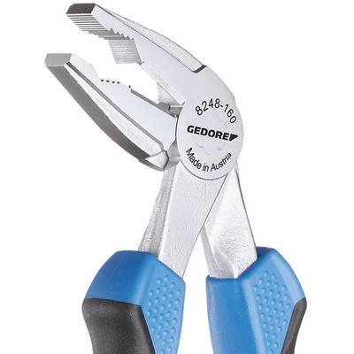 Stainless steel pliers with blue handles, manufactured in Austria, brand 'Gedore', item number 8248-160.