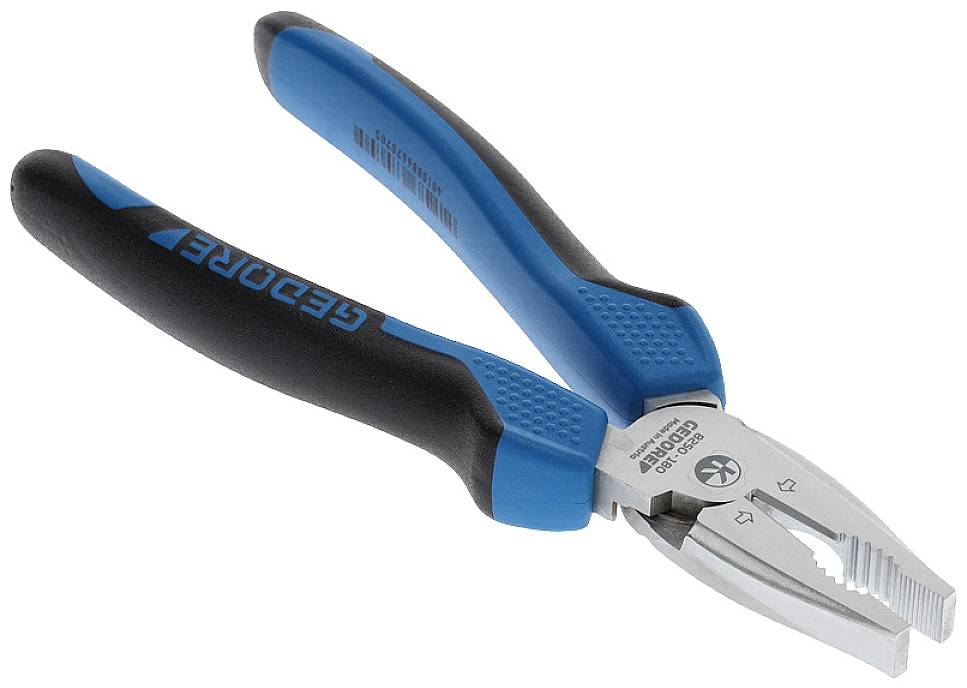 Blue-black combination pliers with insulated handles, suitable for cutting and gripping tasks in electrical and mechanical applications.