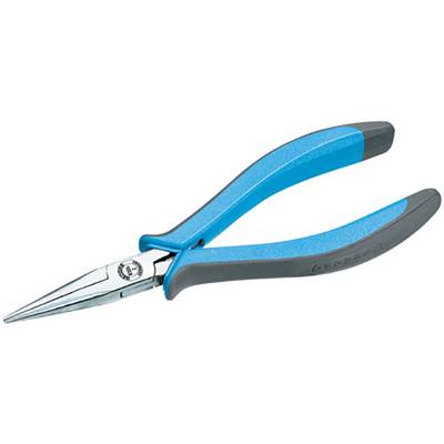 Long pointed pliers with blue handles and a narrow tip, suitable for precise work on small objects or hard-to-reach areas.
