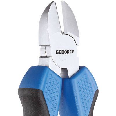 Blue side cutters with metal blades and 'GEDORE' brand inscription on the joint, with a non-slip grip material for secure handling.