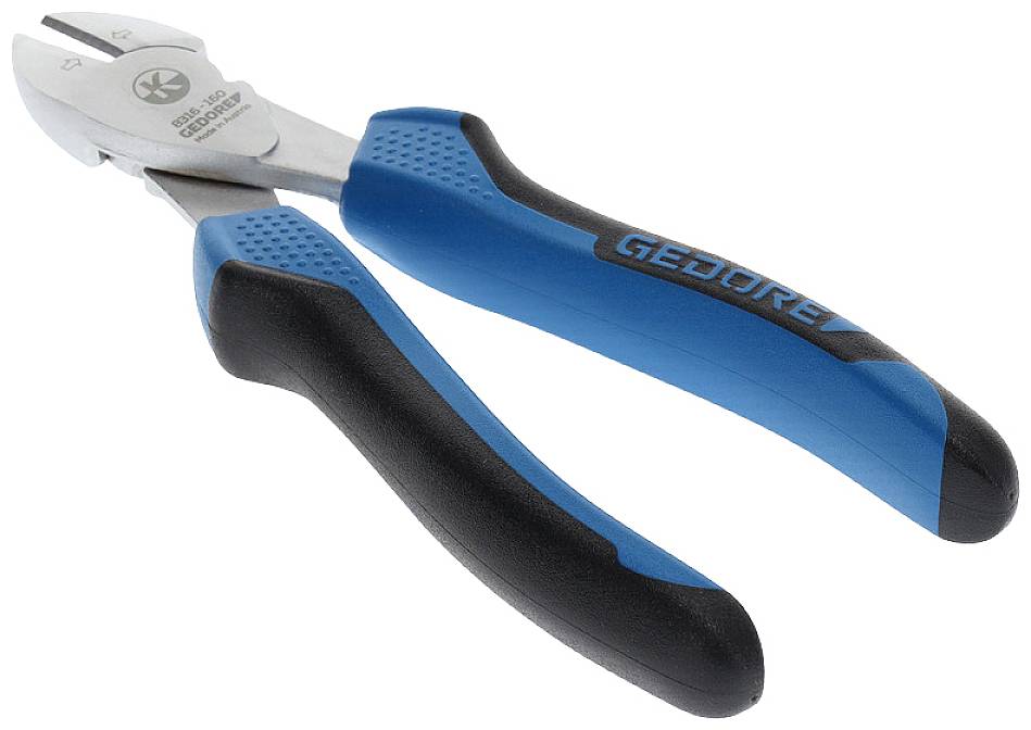 A blue and black pair of pliers with a non-slip grip and 'GEDORE' printed on the handle. Used for wire cutting.
