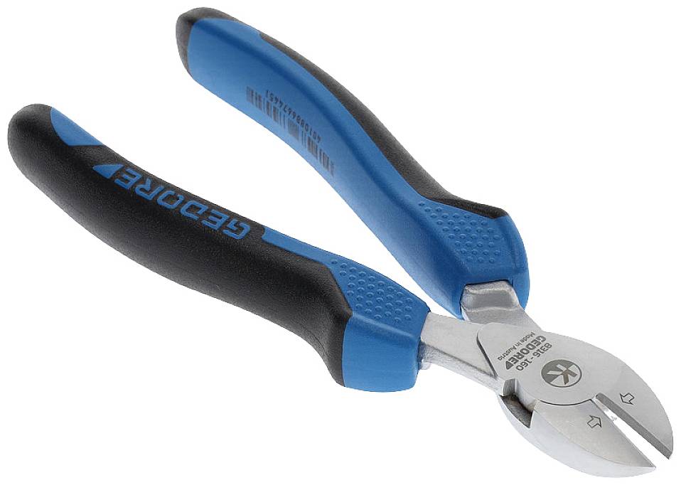 Side cutters with a blue-black handle, for easily cutting wires and cables.
