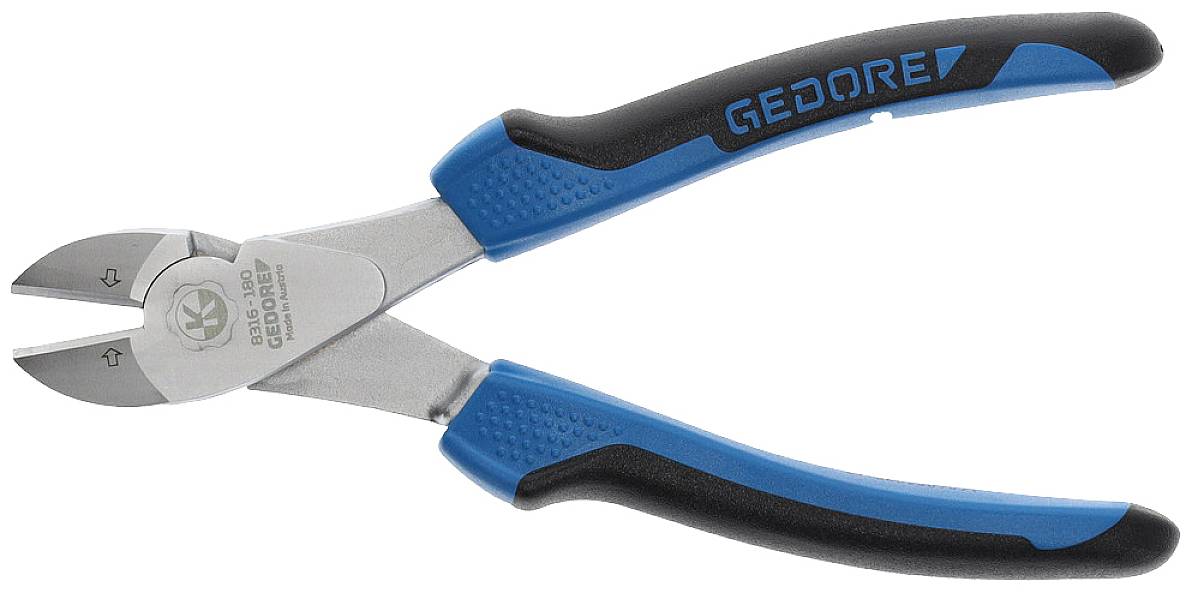 Side cutters with blue and black handles, suitable for cutting wire. 'GEDORE' brand name on the handle.