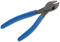 A pair of pliers with blue handles lies on a white background. They are often used for cutting wire or cables.