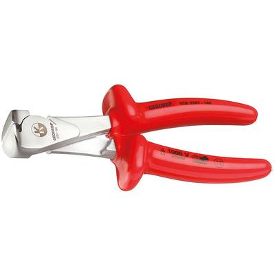 Red side cutters with insulated handles, suitable for work up to 1000 volts. Marked with 'Gedore' and safety certifications.