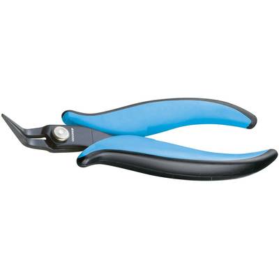 A blue-black wire cutting pliers with curved blades, suitable for precise cutting work in electronics or craft projects.