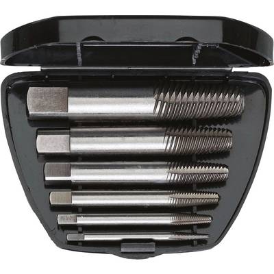 A black case contains six screwdrivers of varying sizes. They are arranged evenly and are designed for removing damaged screws.