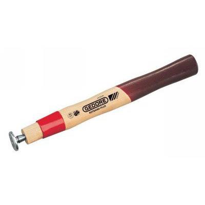 Wooden handle of a Gedore centre punch with red plastic coating and 'Gedore' inscription.