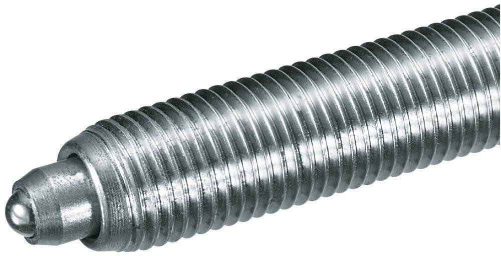 Metallic screw element, tapering conically with fine threads, used for precise mechanical applications and fastenings.